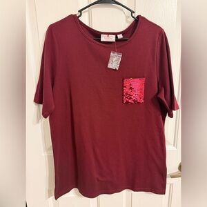 Quacker Factory Burgundy Top with Pink Sequin Detail